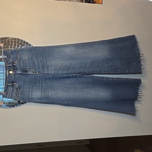 Frame Le Palazzo Ankle Super Strech Wide-Leg Raw Hem Cotton Denim Jeans - Picture 4 of 14